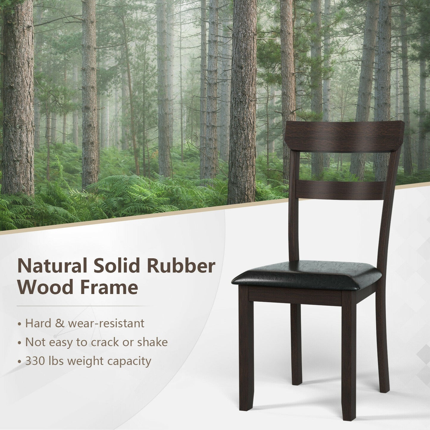 2 Dining Chairs with Rubber Wood Frame and Faux Leather Cushion for Dining Room