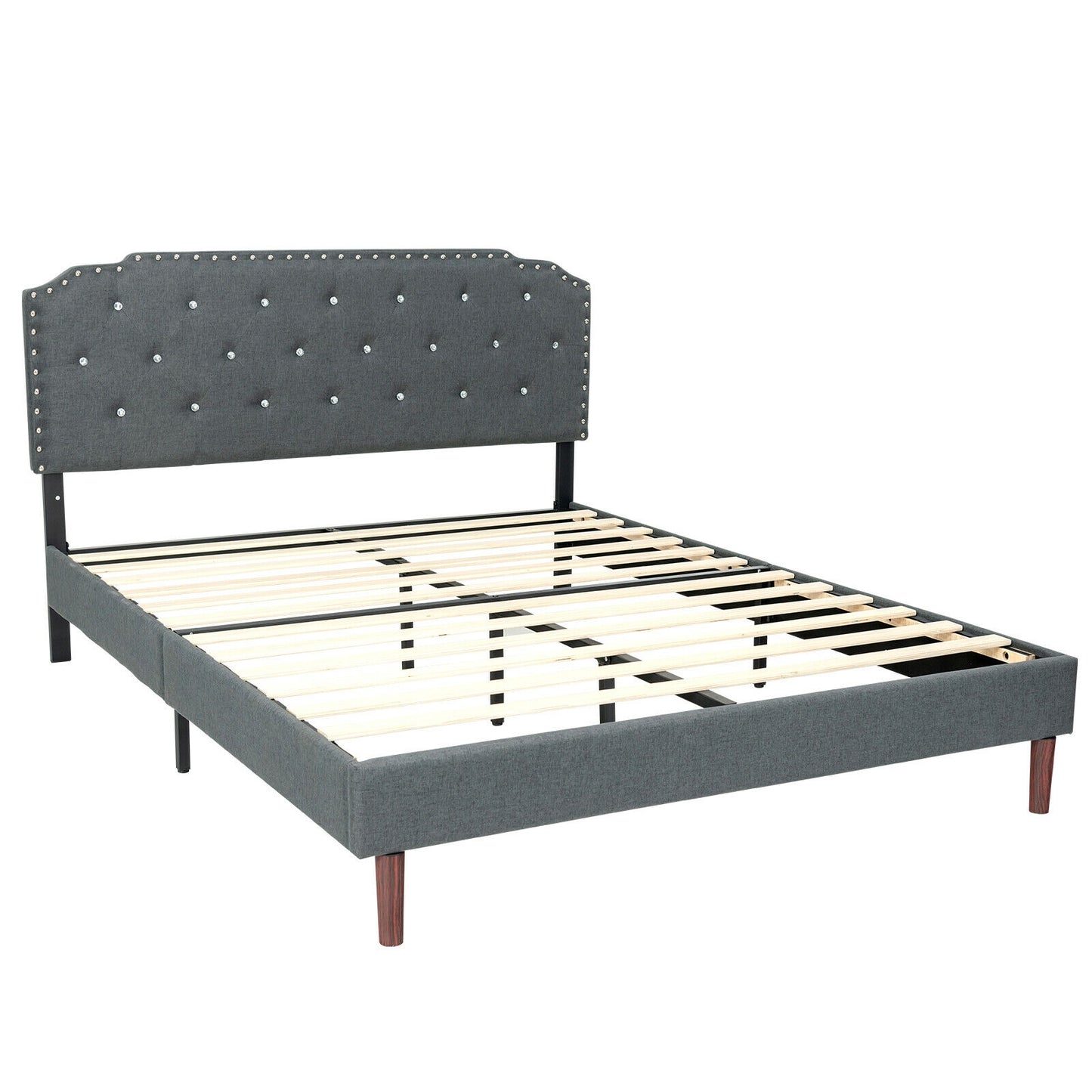 Luxury Upholstered Bed Frame with Adjustable Crystal-Tufted Diamond Headboard – Full Size