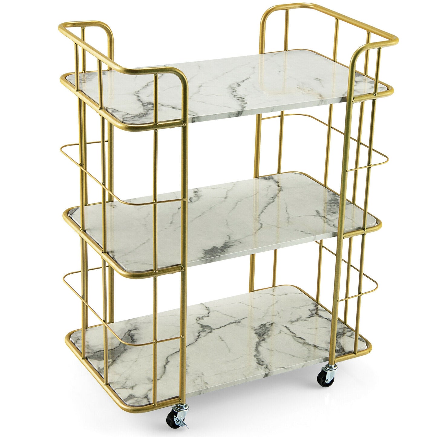 Elegant 3-Tier Rolling Kitchen Cart with Faux Marble Top and Gold Frame Handles