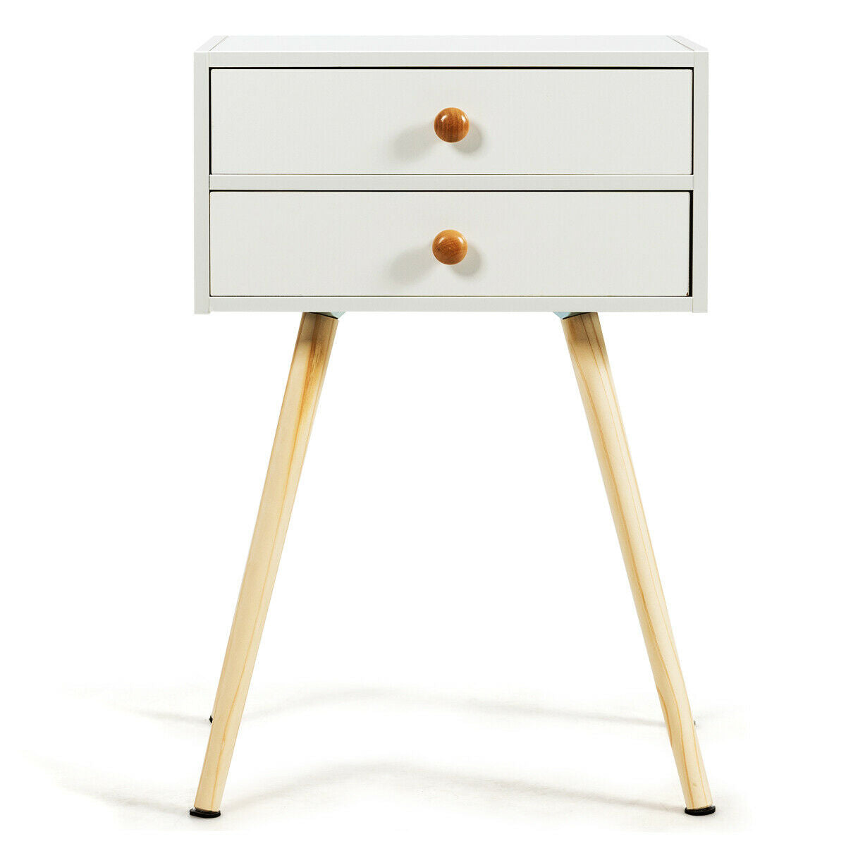 Compact Nightstand with Storage Drawers, Mid-Century Style – White