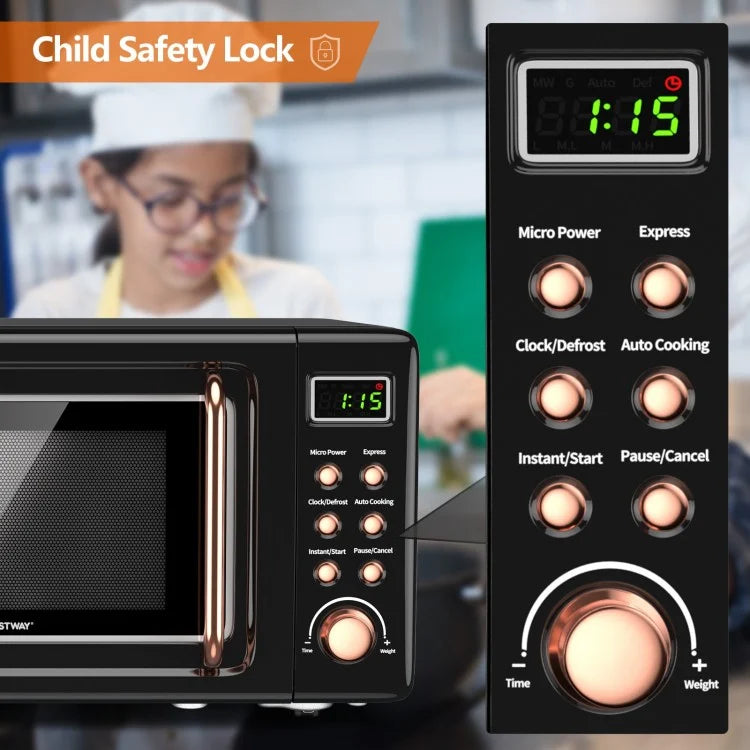 700W Retro 0.7 Cu. Ft Microwave with 5 Power Levels & Child Lock