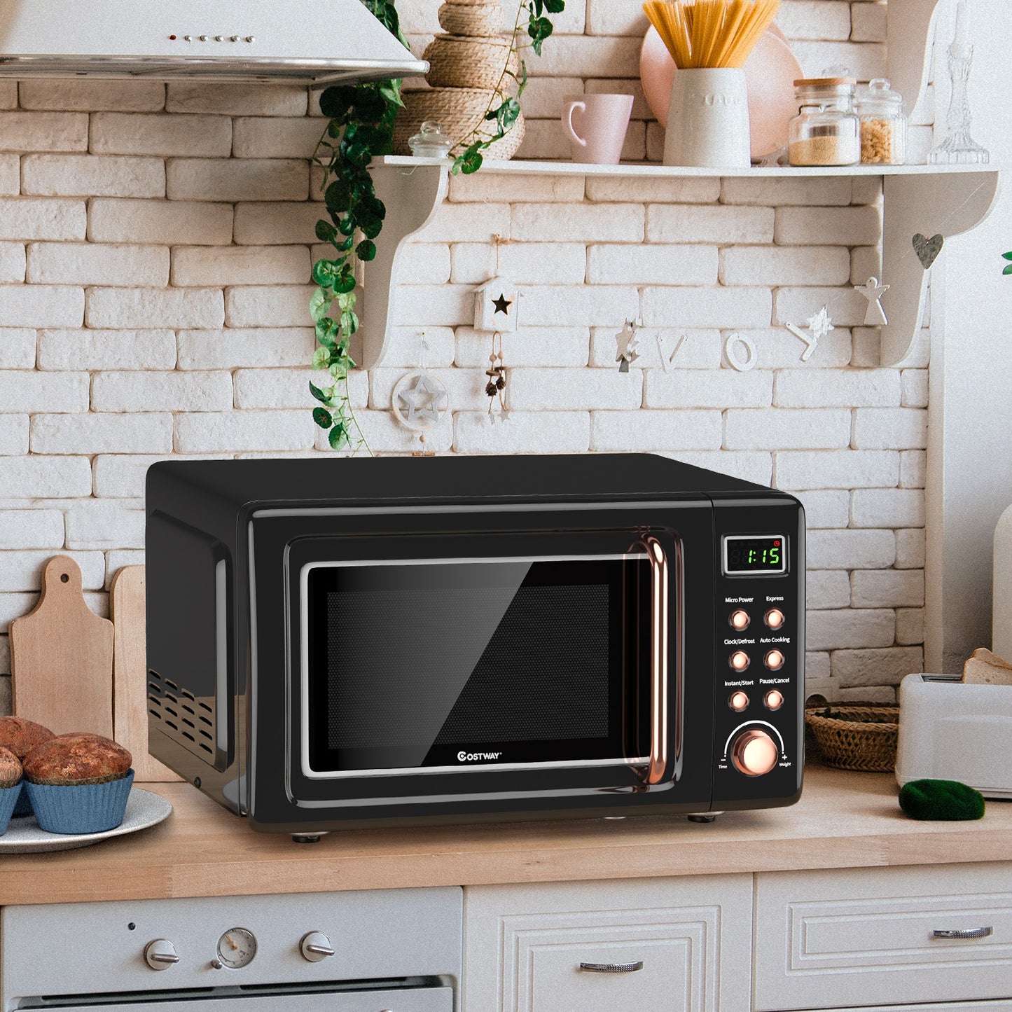 700W Retro 0.7 Cu. Ft Microwave with 5 Power Levels & Child Lock