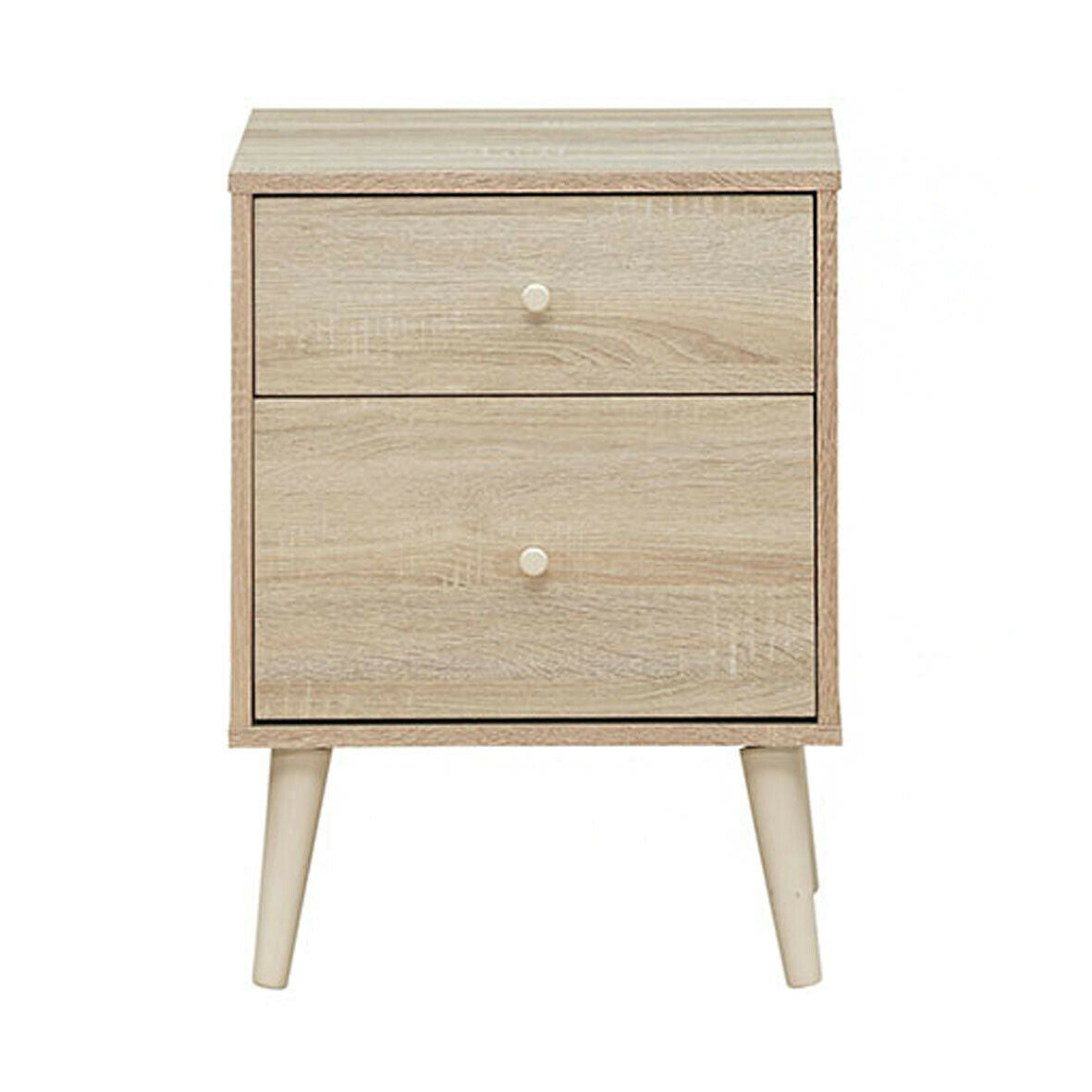 2-Drawer Nightstand with Storage and Rubber Wood Legs Natural