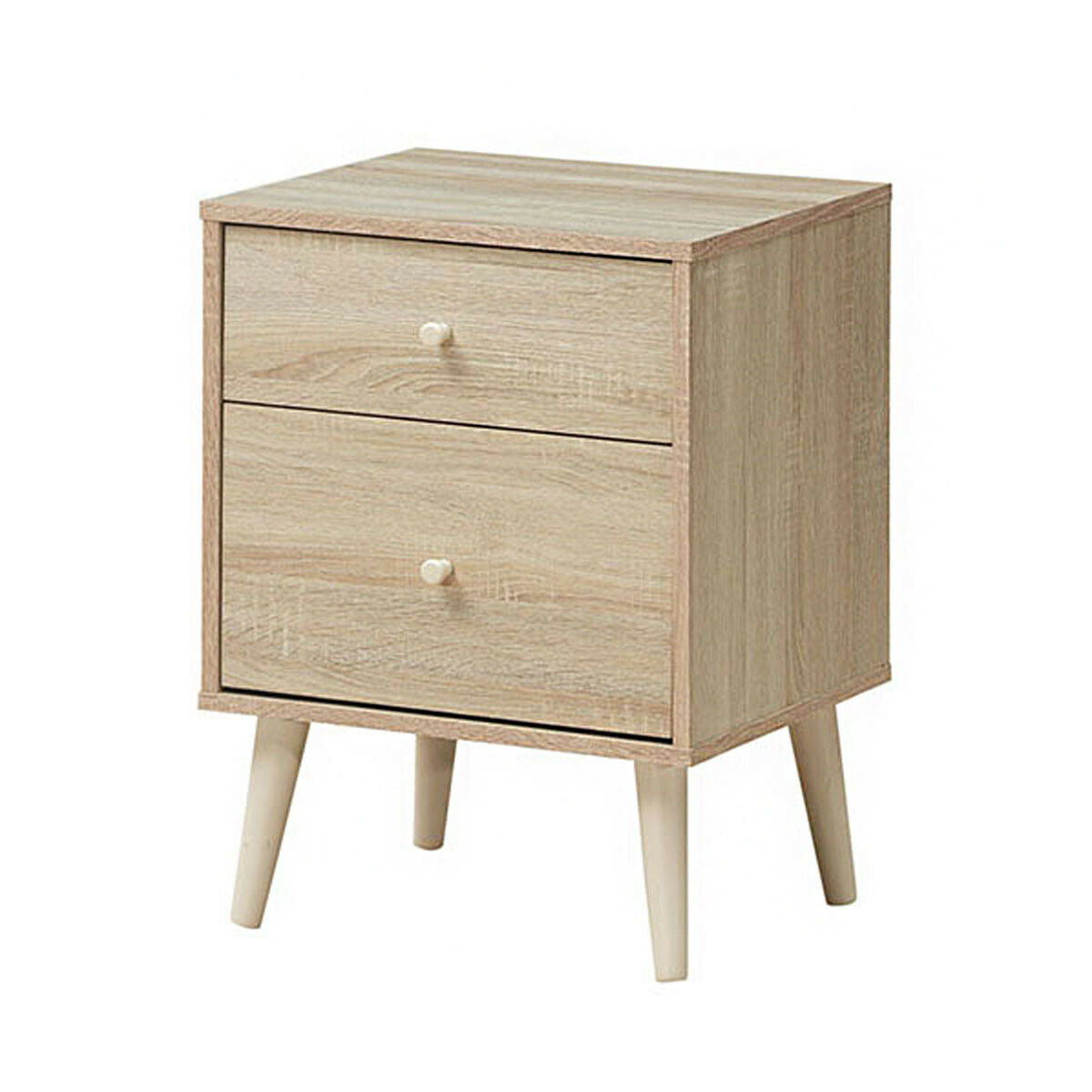 2-Drawer Nightstand with Storage and Rubber Wood Legs Natural