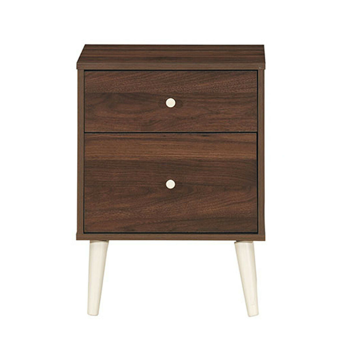 2-Drawer Nightstand with Storage and Rubber Wood Legs Brown