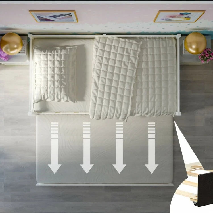 Space Saving Twin Daybed with Pull Out Trundle and Sturdy Wood Slat Frame - White