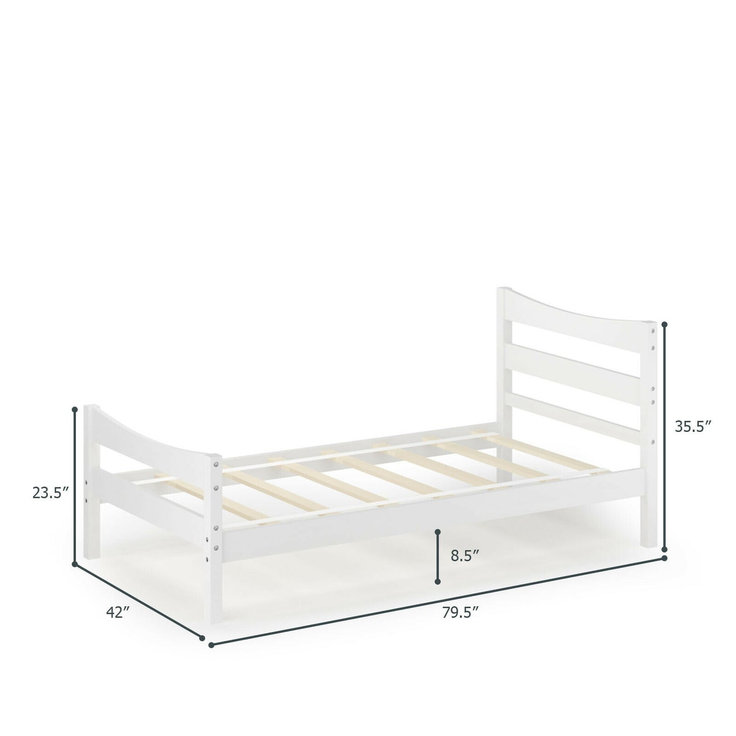 Elegant Twin Size Platform Bed Frame with Slat Support Foundation – White