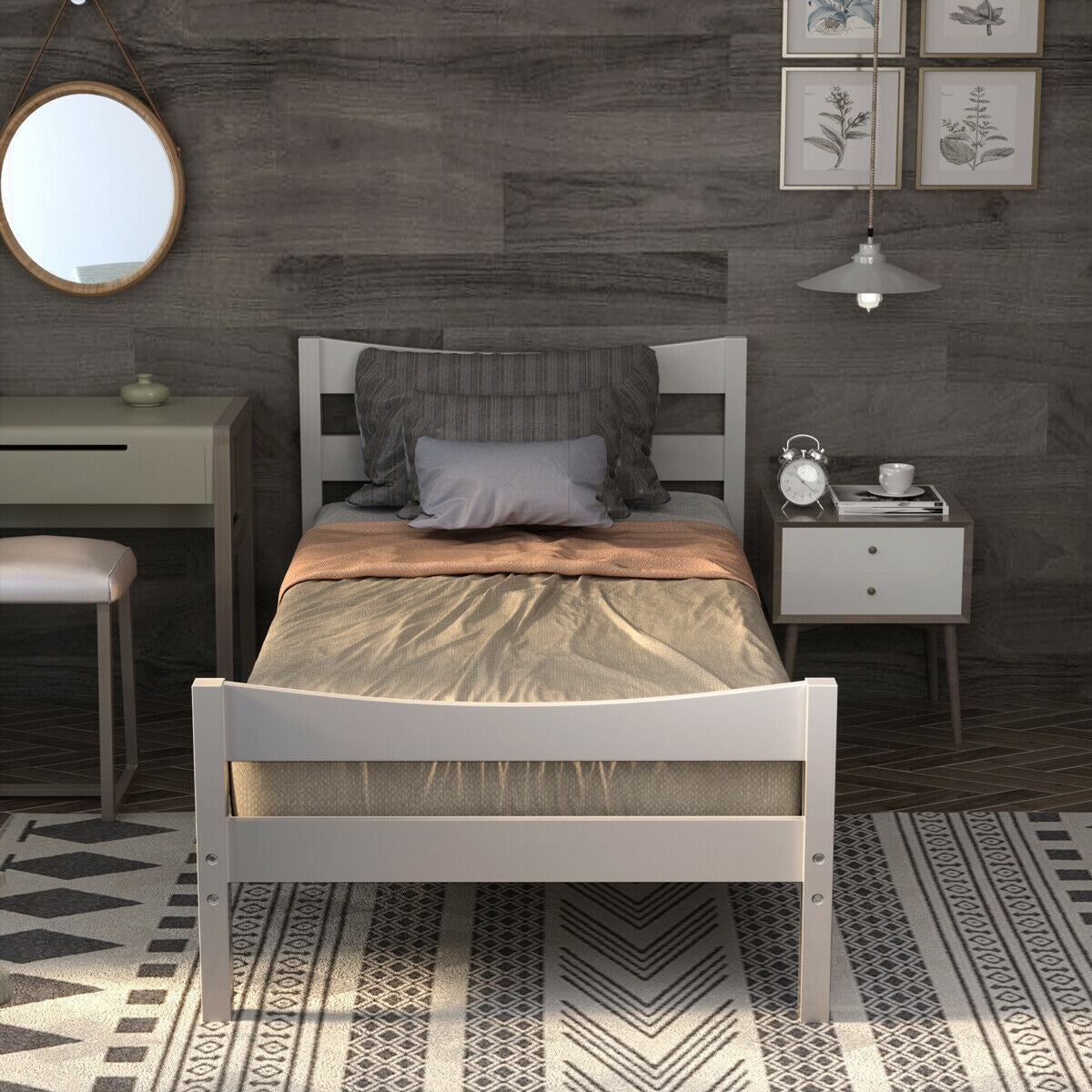 Elegant Twin Size Platform Bed Frame with Slat Support Foundation – White