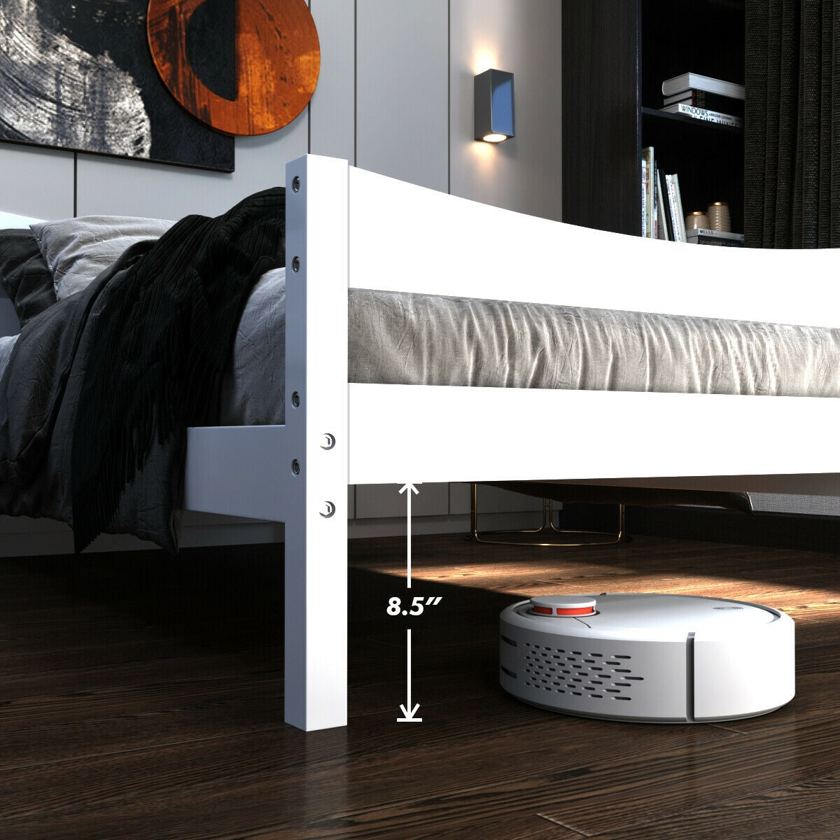 Elegant Twin Size Platform Bed Frame with Slat Support Foundation – White