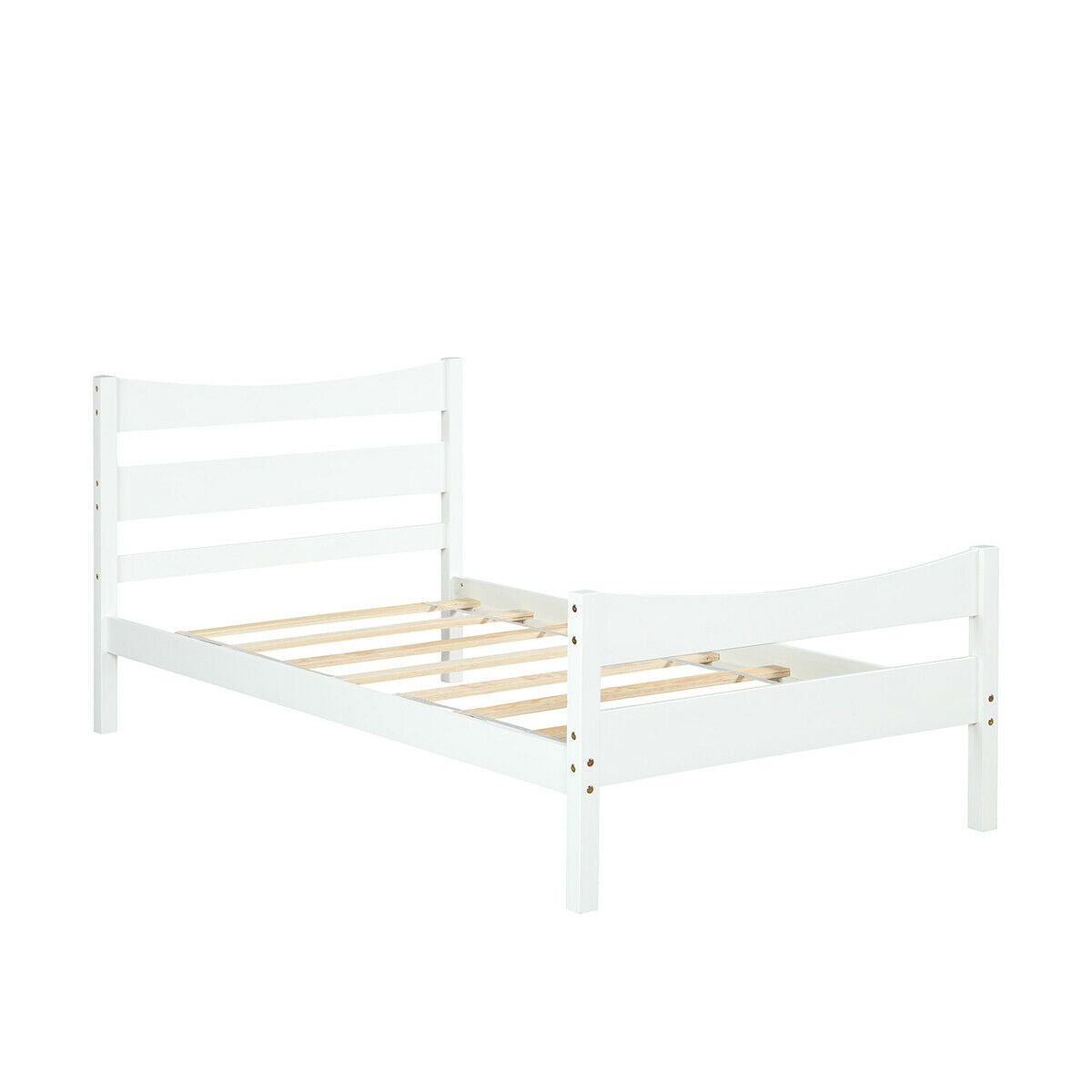 Elegant Twin Size Platform Bed Frame with Slat Support Foundation – White