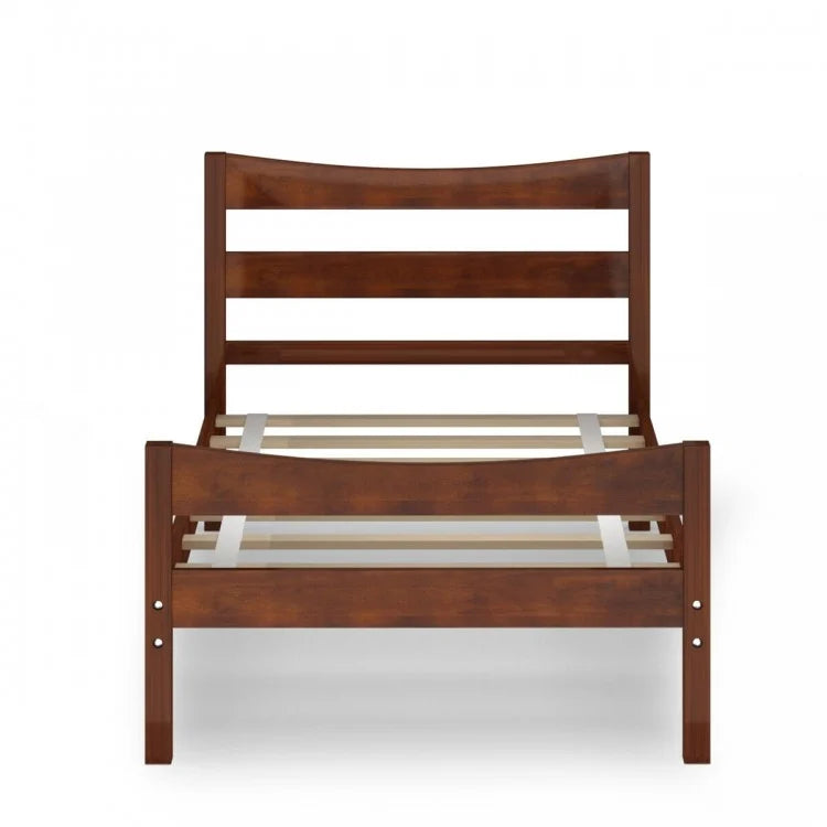 Elegant Twin Size Platform Bed Frame with Slat Support Foundation – Walnut
