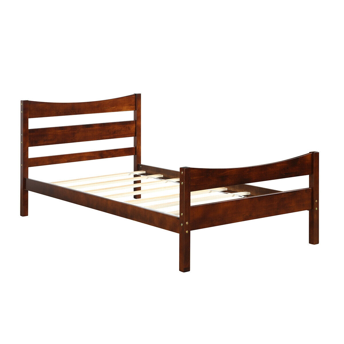 Elegant Twin Size Platform Bed Frame with Slat Support Foundation – Walnut