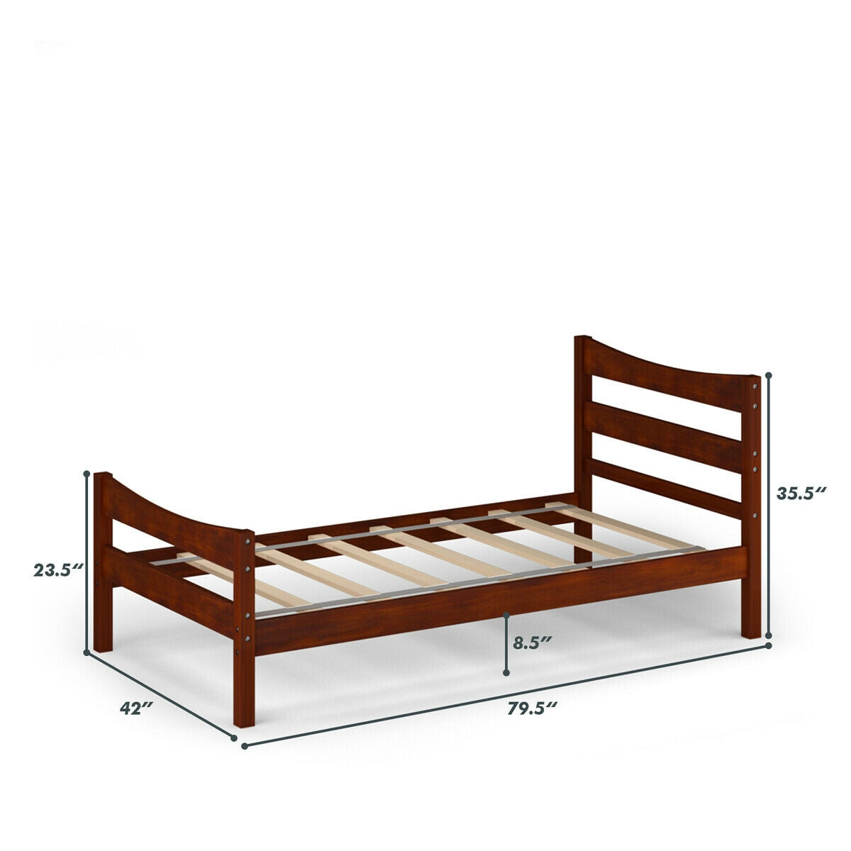 Elegant Twin Size Platform Bed Frame with Slat Support Foundation – Walnut