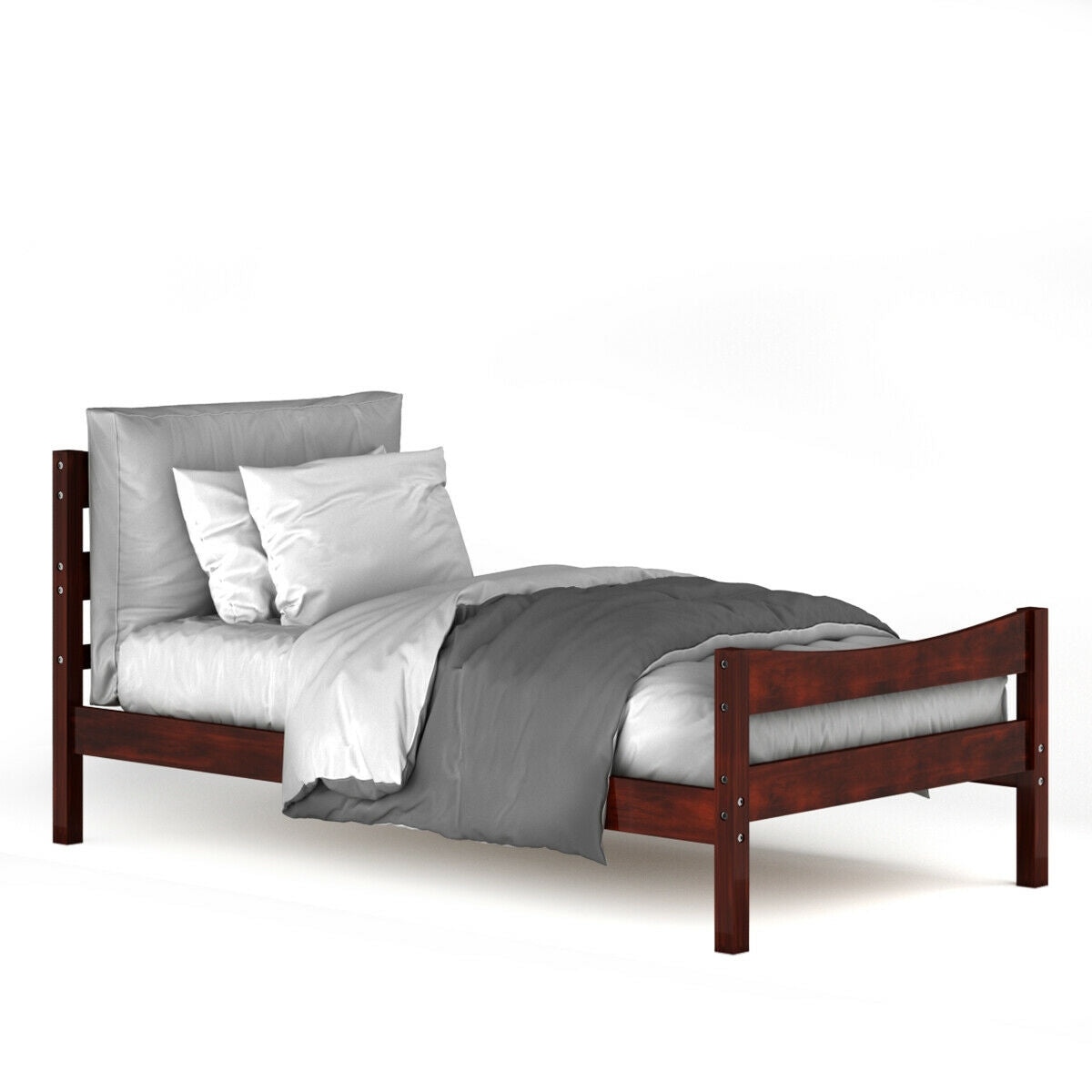 Elegant Twin Size Platform Bed Frame with Slat Support Foundation – Walnut
