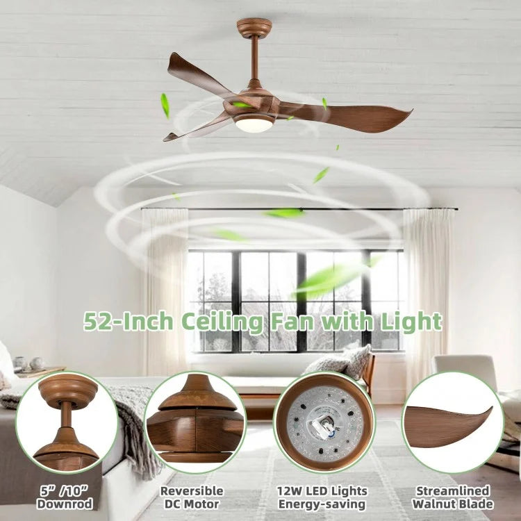 52 Inch Ceiling Fan with Light & Reversible DC Motor for Year-Round Comfort