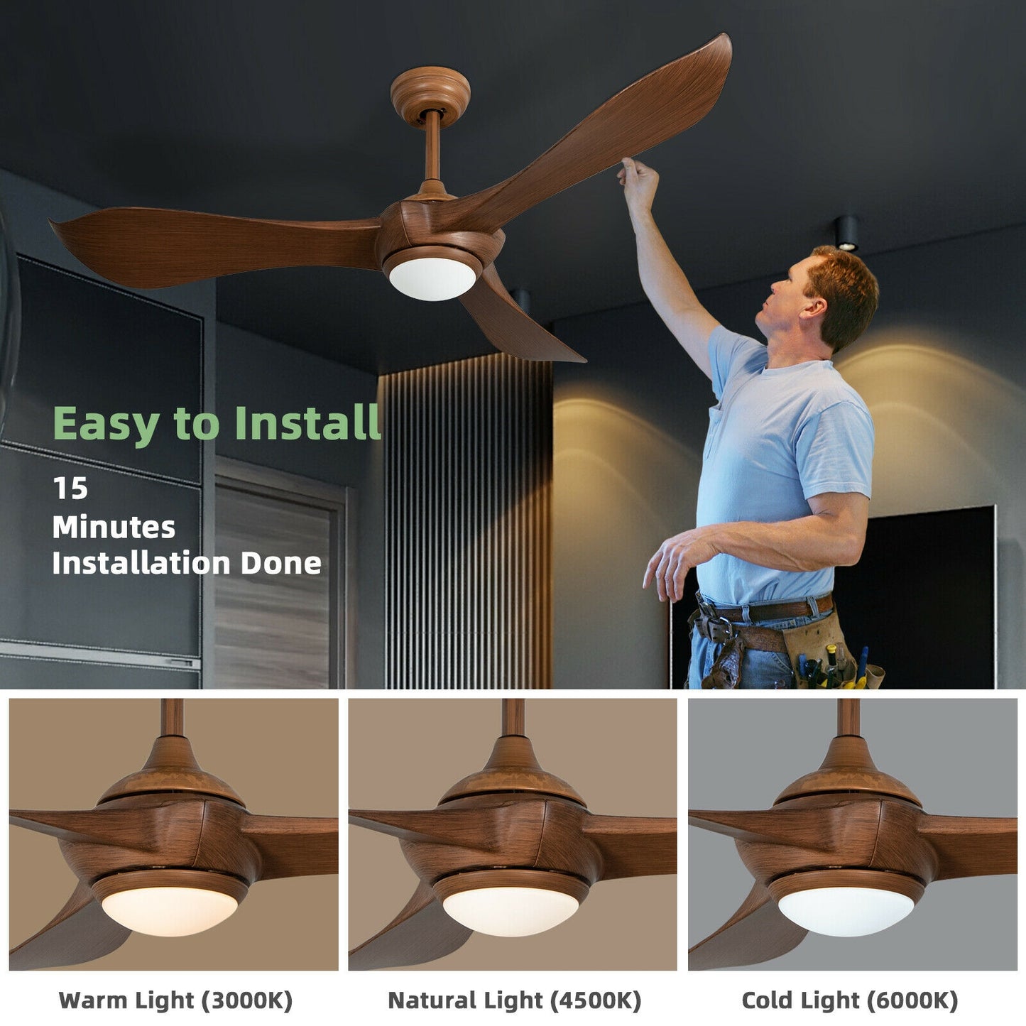 52 Inch Ceiling Fan with Light & Reversible DC Motor for Year-Round Comfort