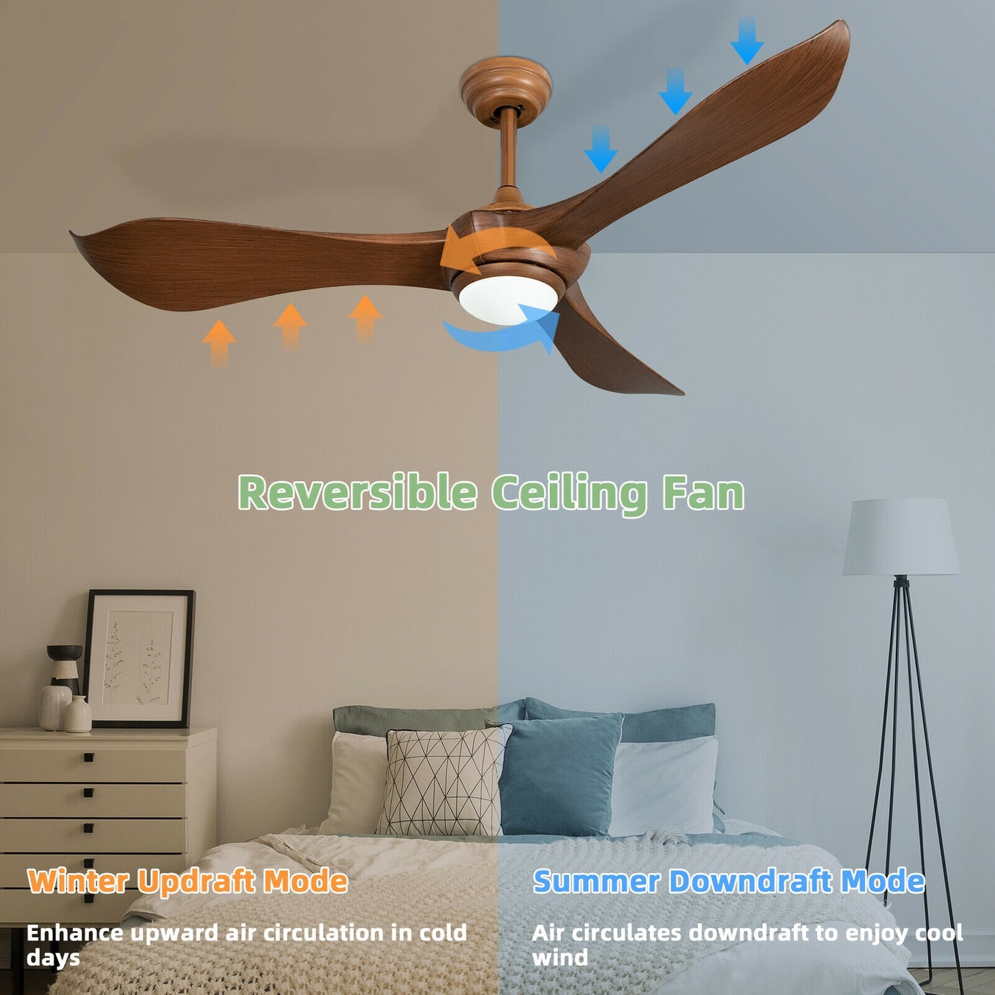 52 Inch Ceiling Fan with Light & Reversible DC Motor for Year-Round Comfort