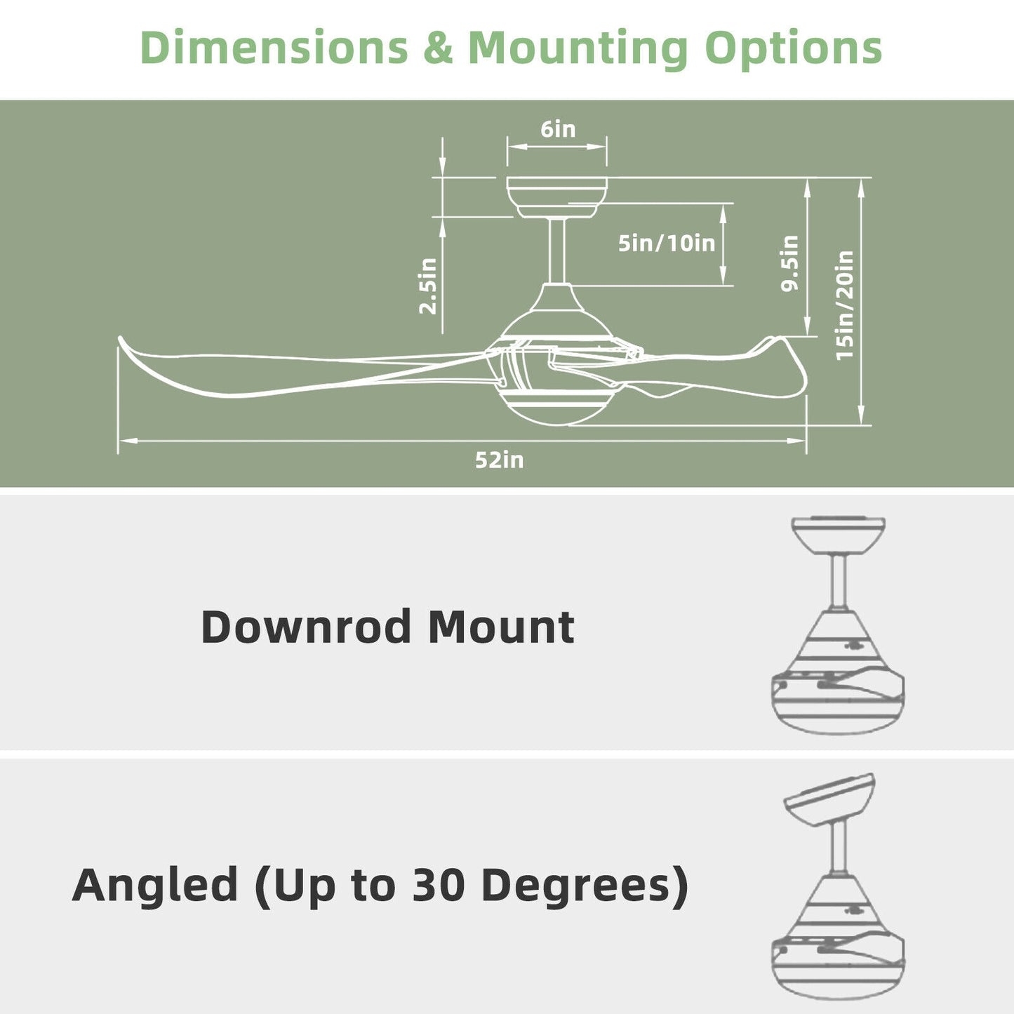 52 Inch Ceiling Fan with Light & Reversible DC Motor for Year-Round Comfort