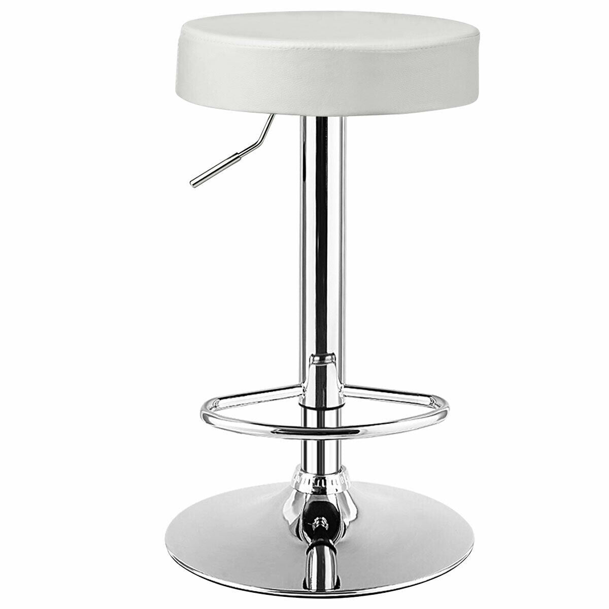Adjustable Swivel Round Bar Stool with PU Leather Seat and Chrome Base - White