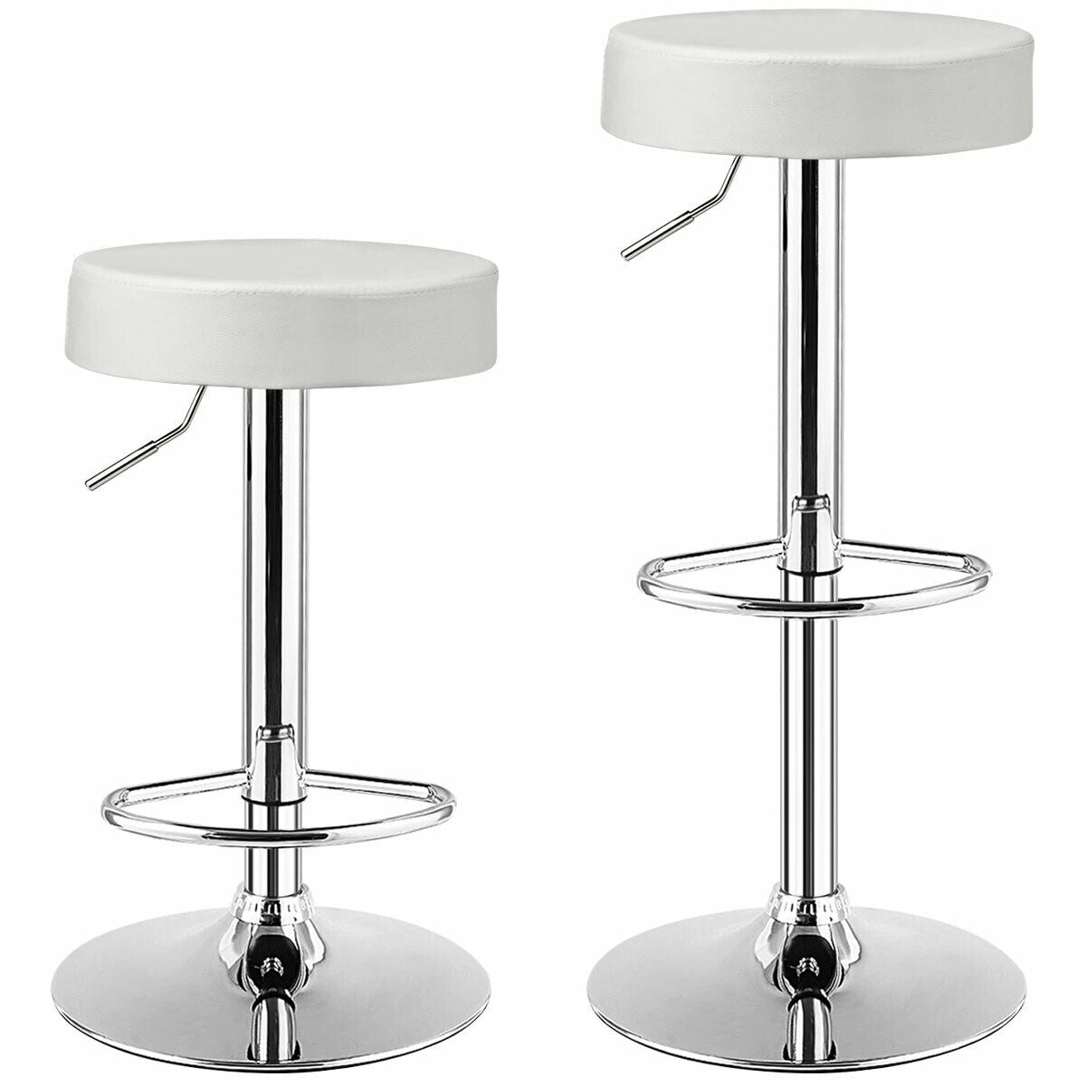Adjustable Swivel Round Bar Stool with PU Leather Seat and Chrome Base - White
