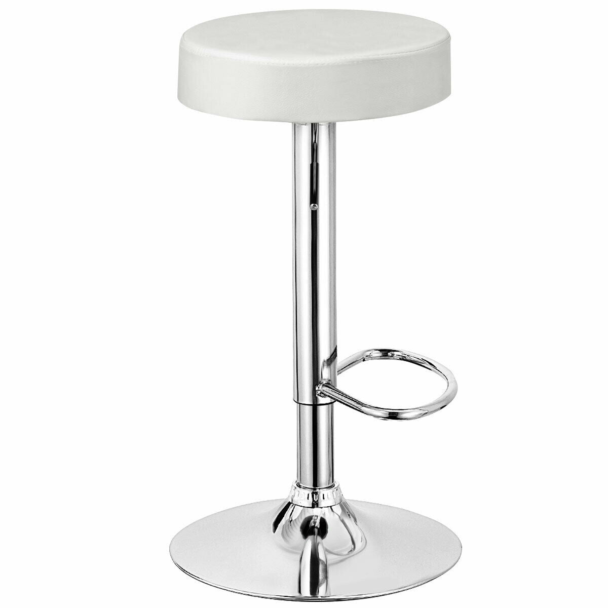 Adjustable Swivel Round Bar Stool with PU Leather Seat and Chrome Base - White