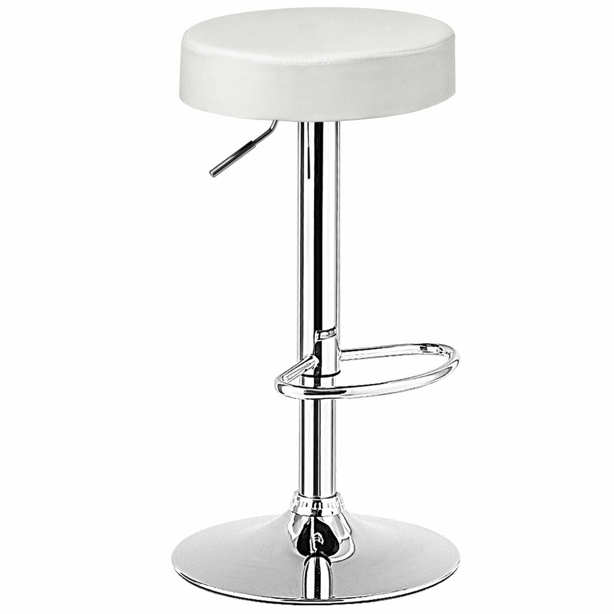 Adjustable Swivel Round Bar Stool with PU Leather Seat and Chrome Base - White