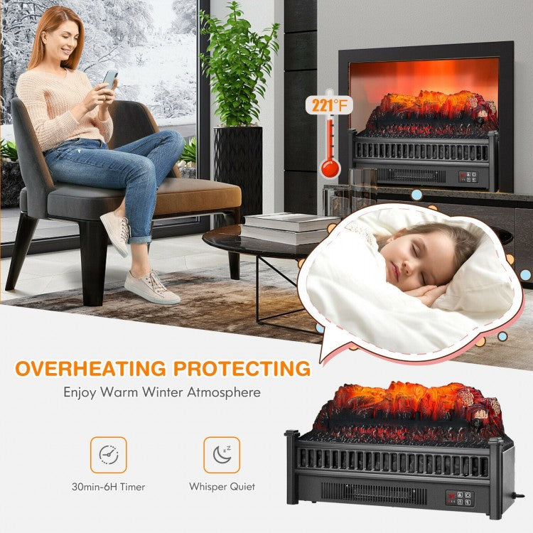 1400W Electric Log Fireplace Heater with Adjustable Flame Brightness