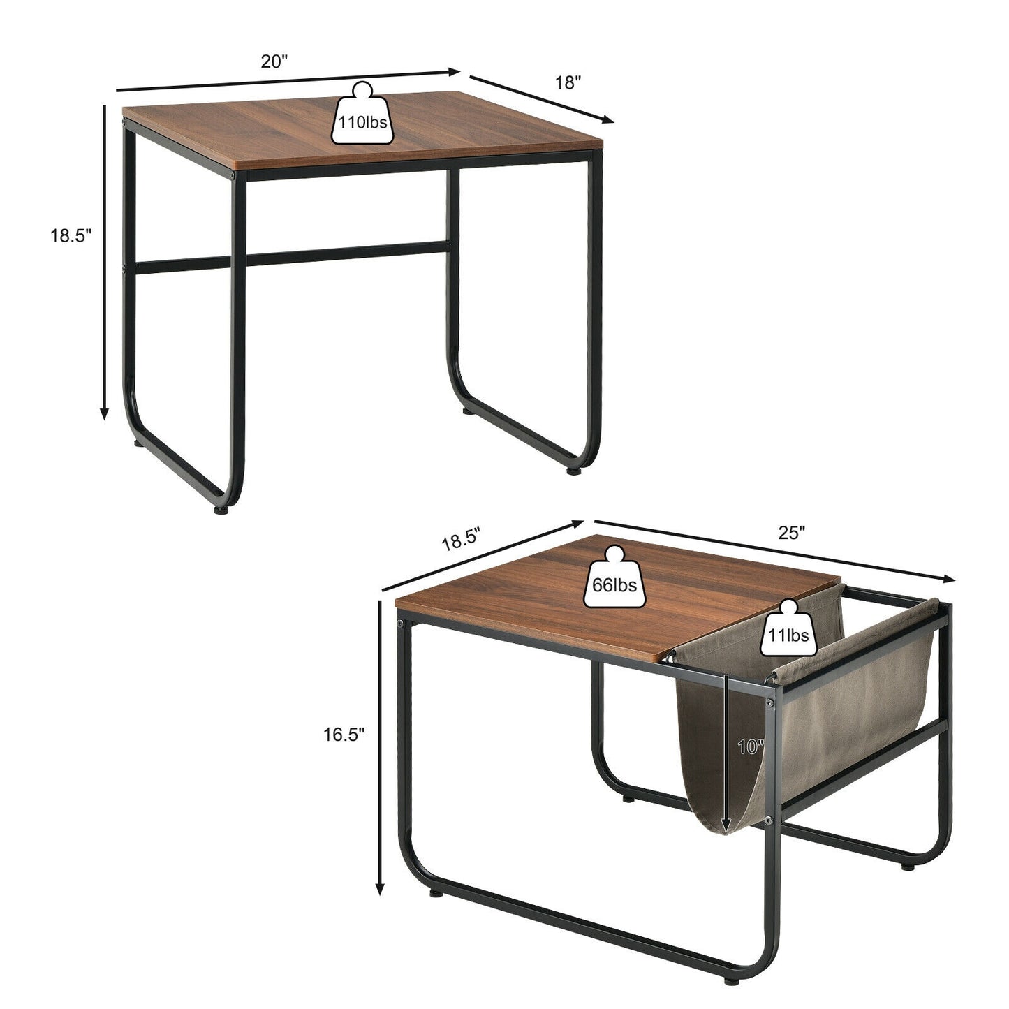 Rustic Brown Nesting Coffee Table Set with Side Pocket and Space Saving Design