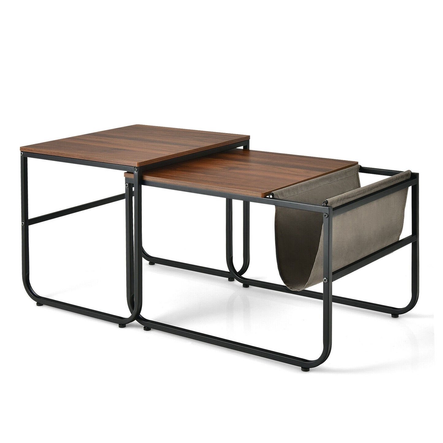 Rustic Brown Nesting Coffee Table Set with Side Pocket and Space Saving Design