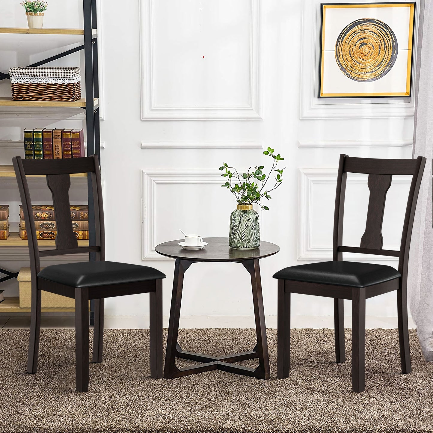 Set of 2 Upholstered Dining Chairs with Rubber Wood Frame and Comfortable Padded Seat - Brown
