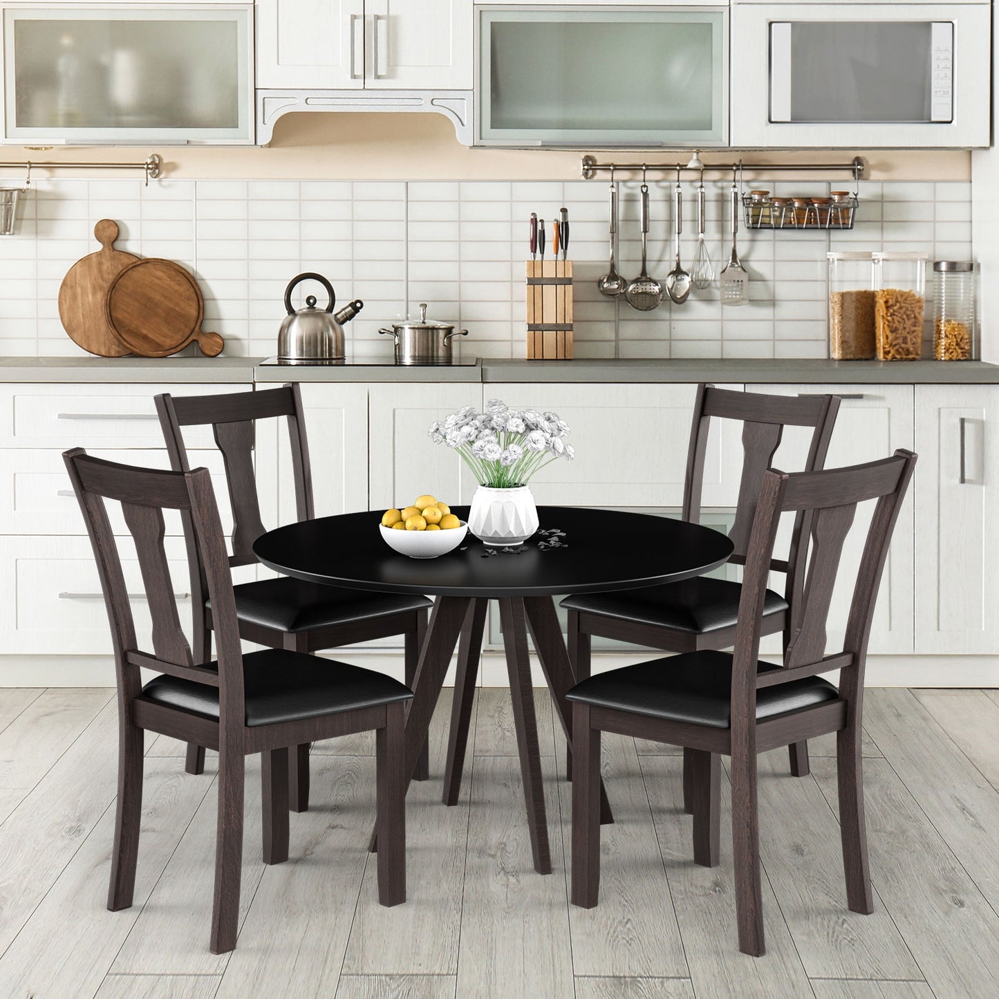 Set of 2 Upholstered Dining Chairs with Rubber Wood Frame and Comfortable Padded Seat - Brown