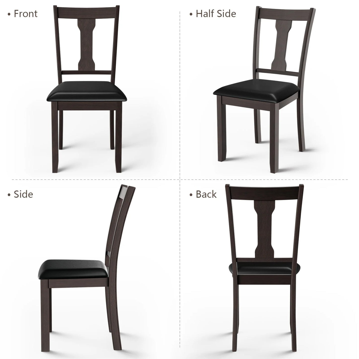 Set of 2 Upholstered Dining Chairs with Rubber Wood Frame and Comfortable Padded Seat - Brown