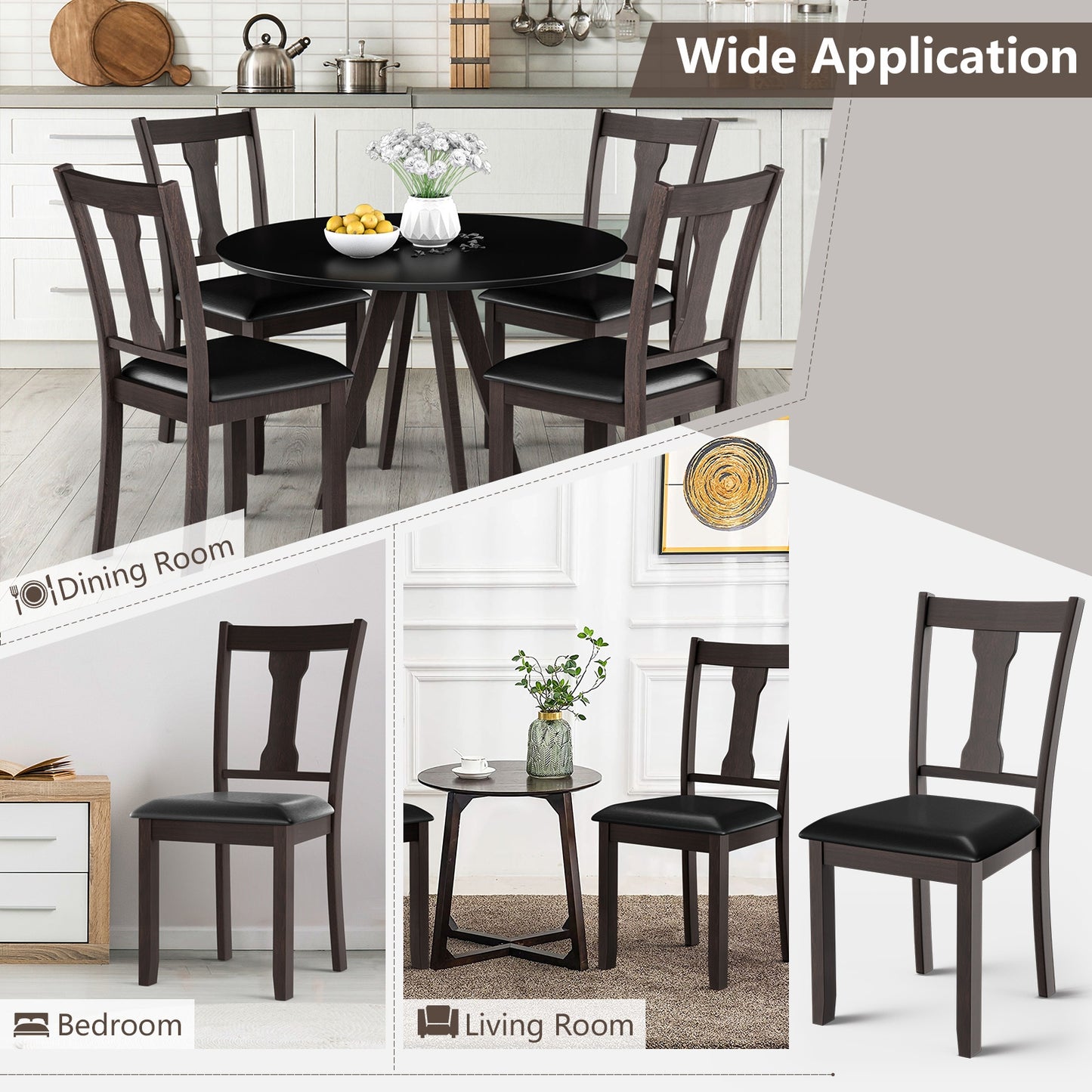 Set of 2 Upholstered Dining Chairs with Rubber Wood Frame and Comfortable Padded Seat - Brown
