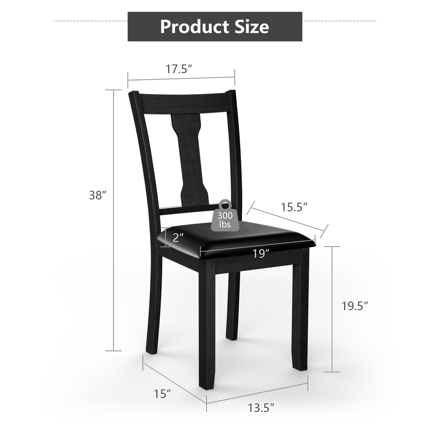 Set of 2 Upholstered Dining Chairs with Rubber Wood Frame and Comfortable Padded Seat - Black