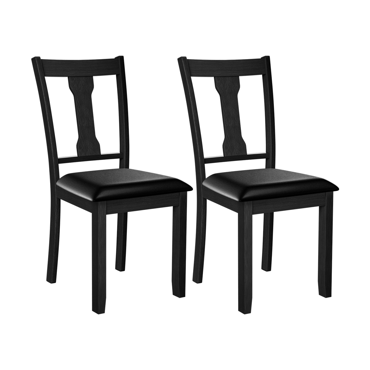 Set of 2 Upholstered Dining Chairs with Rubber Wood Frame and Comfortable Padded Seat - Black