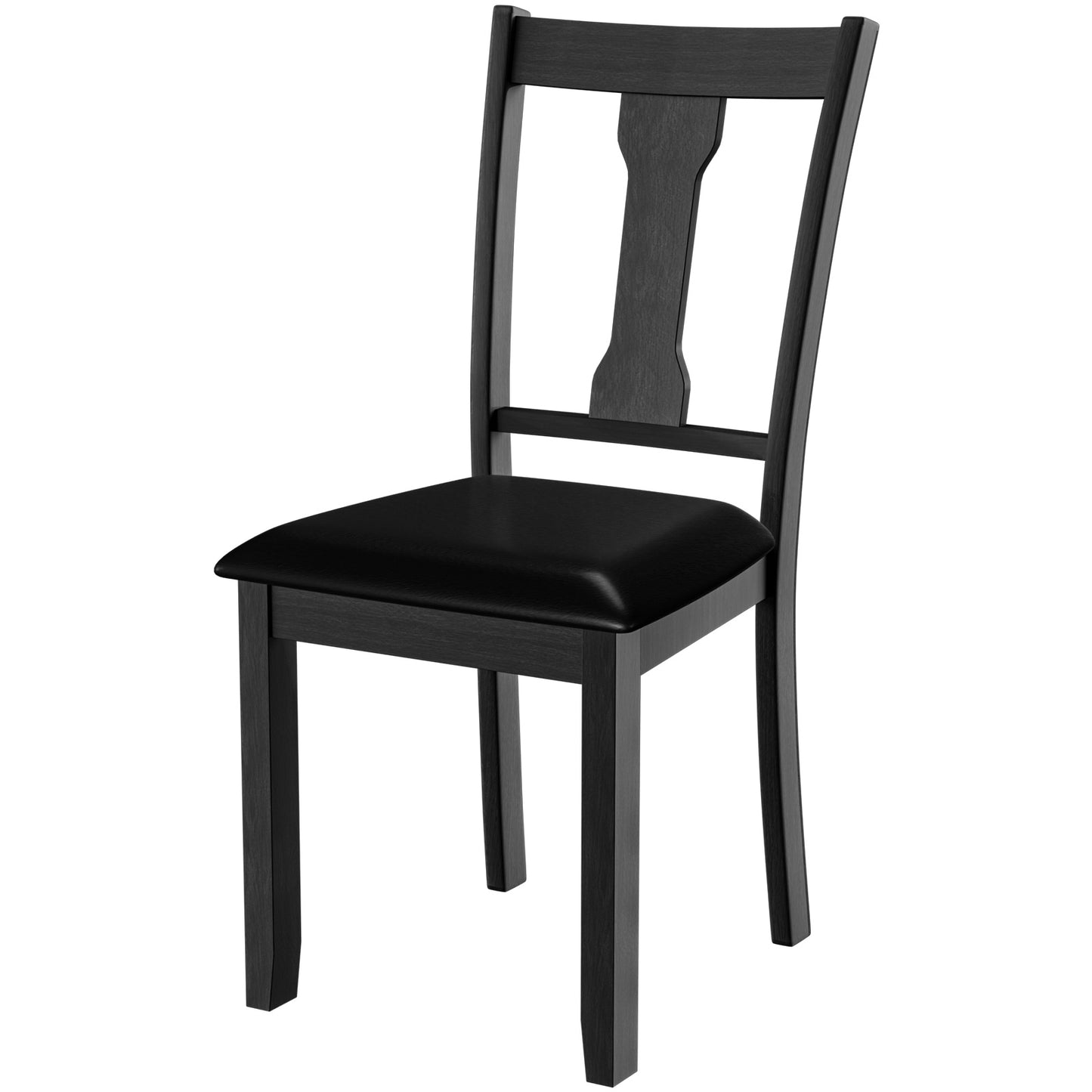 Set of 2 Upholstered Dining Chairs with Rubber Wood Frame and Comfortable Padded Seat - Black