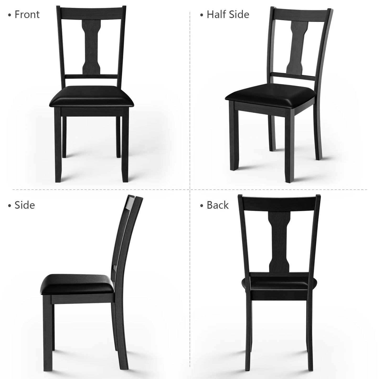 Set of 2 Upholstered Dining Chairs with Rubber Wood Frame and Comfortable Padded Seat - Black