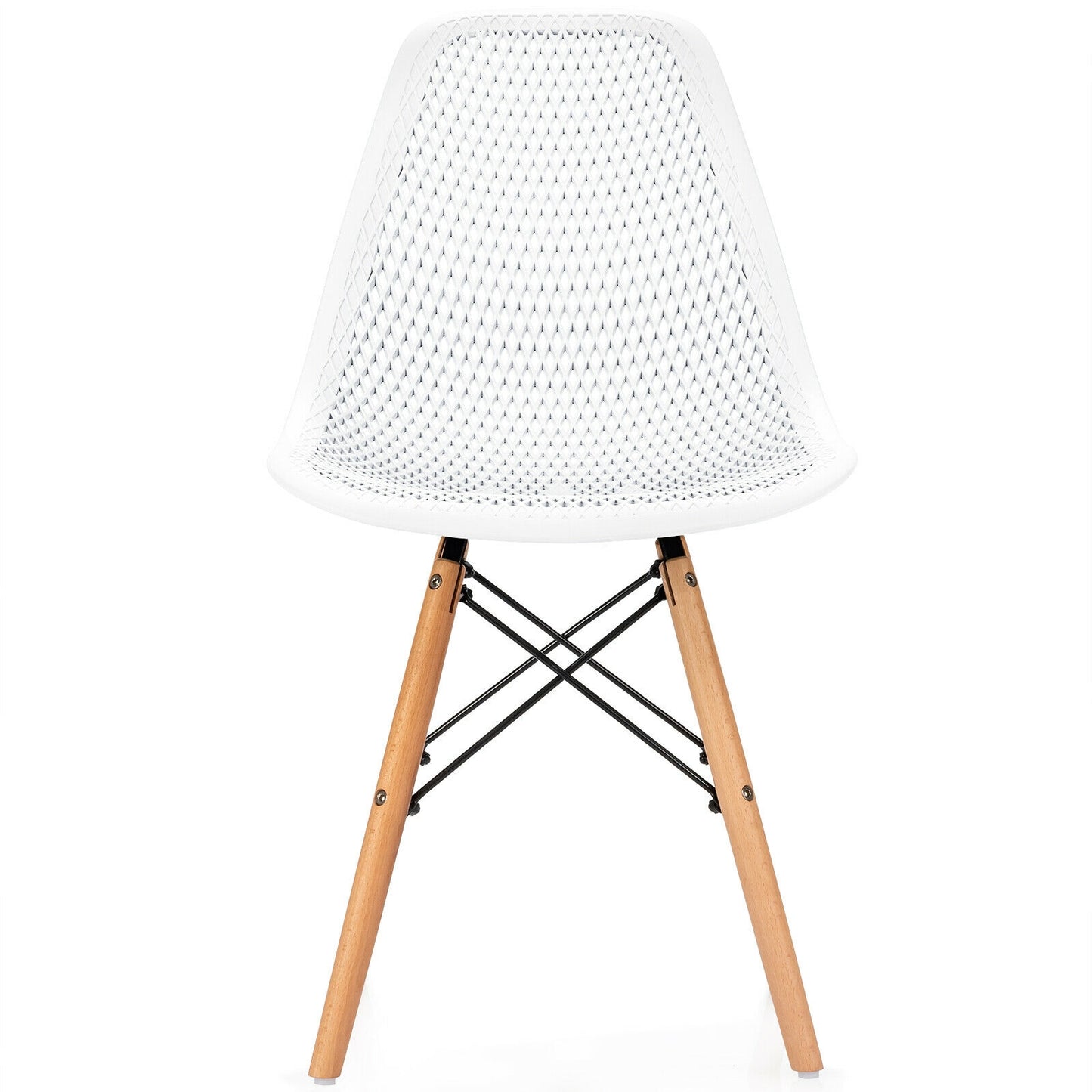 Set of 4 Modern Plastic Hollow Dining Chairs with Wooden Legs for Home and Office - White