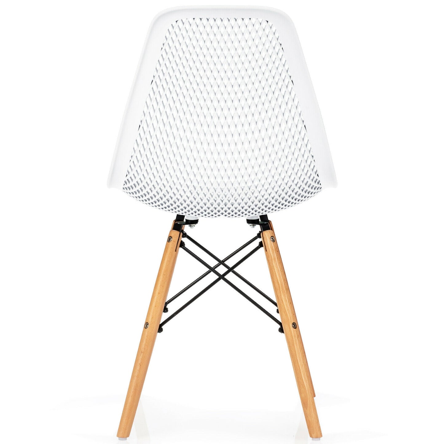 Set of 4 Modern Plastic Hollow Dining Chairs with Wooden Legs for Home and Office - White