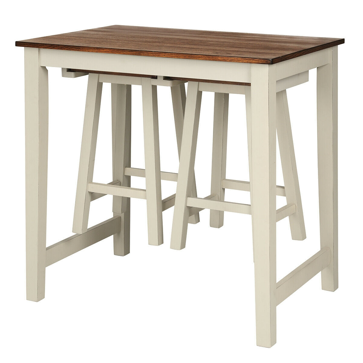 3 Piece Counter Height Dining Set with Pub Table and Saddle Bar Stools