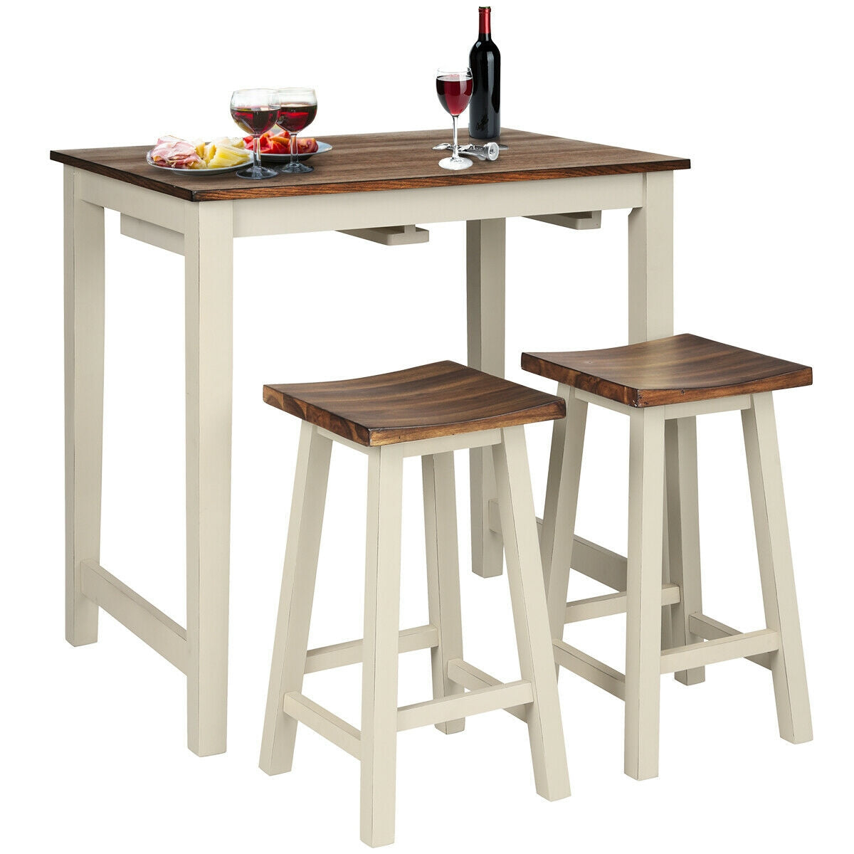 3 Piece Counter Height Dining Set with Pub Table and Saddle Bar Stools