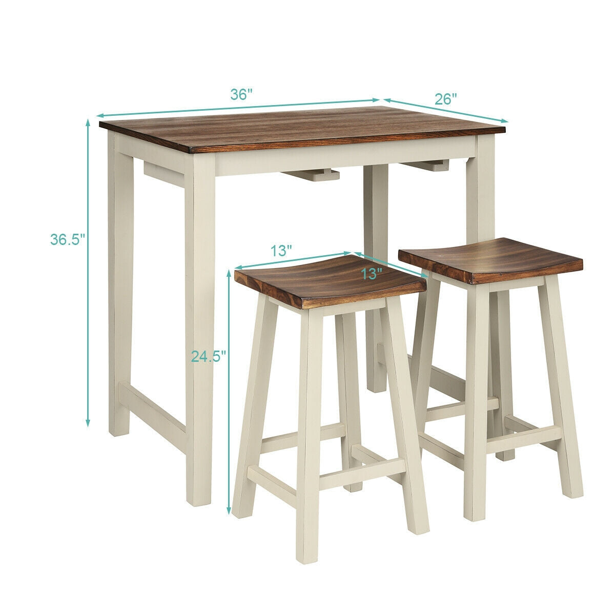 3 Piece Counter Height Dining Set with Pub Table and Saddle Bar Stools