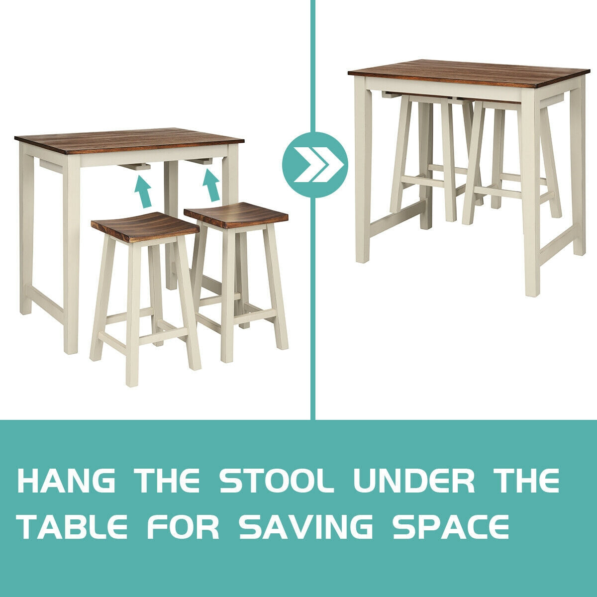 3 Piece Counter Height Dining Set with Pub Table and Saddle Bar Stools