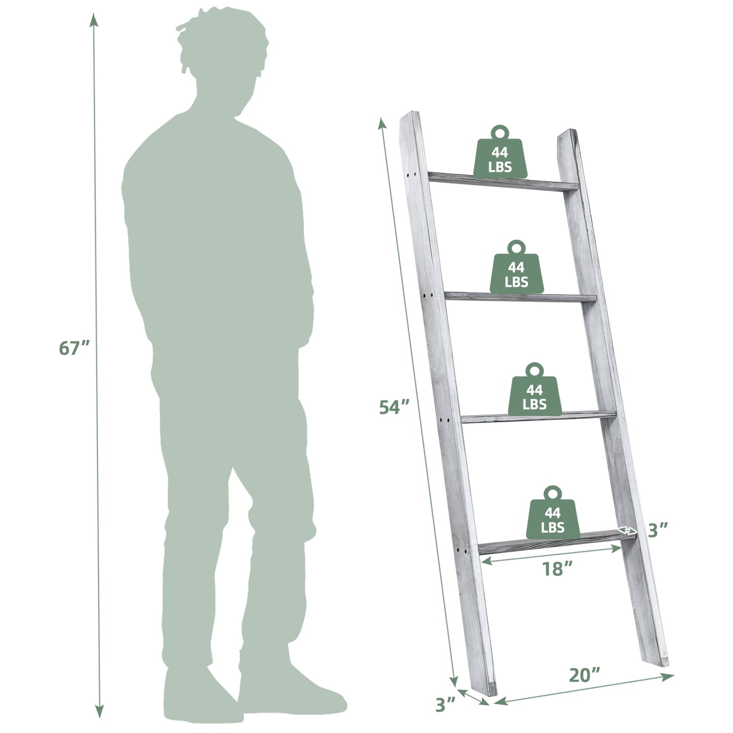4 Tier Pine Wood Blanket Ladder with Non-Slip Feet for Stylish Storage