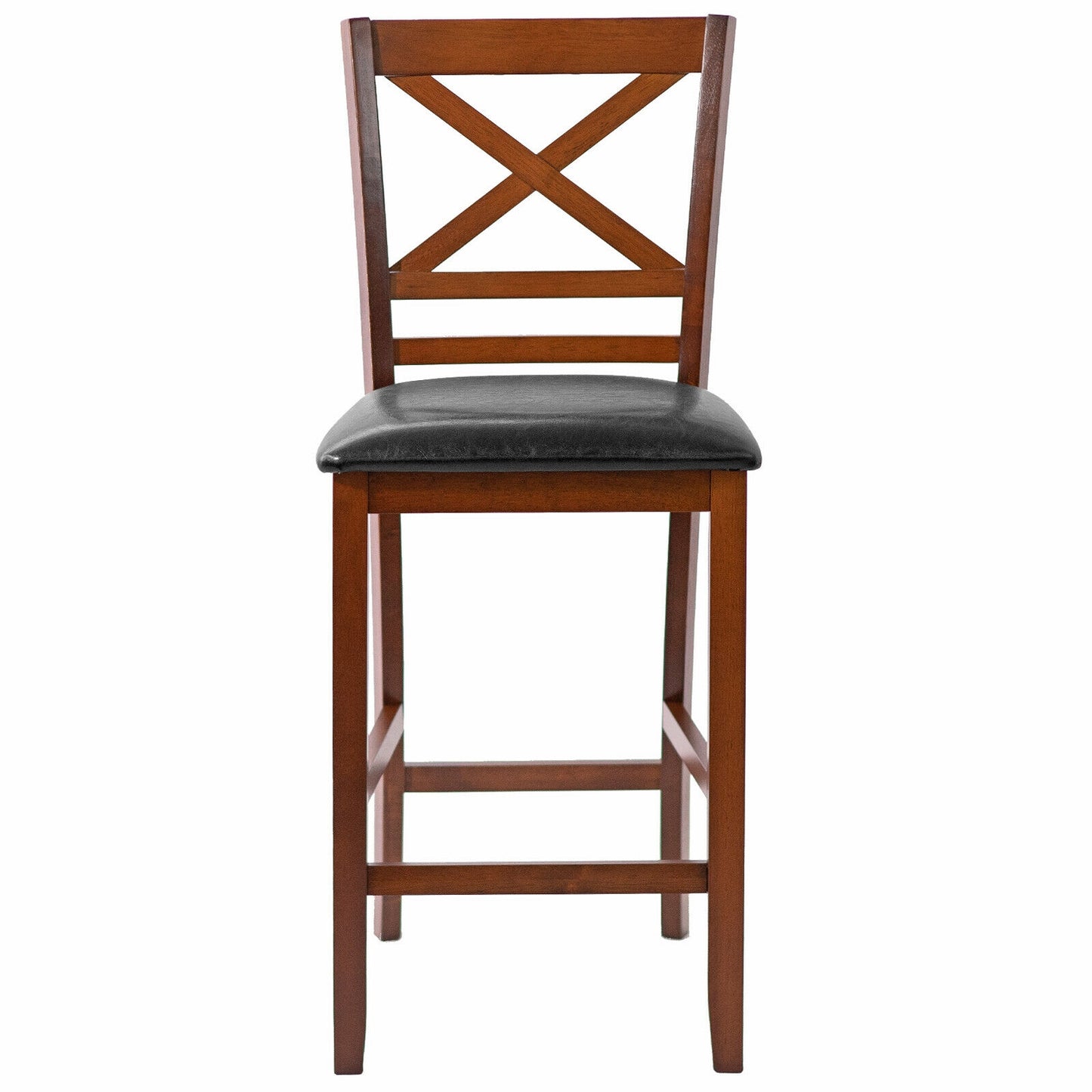 Set of 2 Counter Height Bar Stools with PU Leather Seat and Wooden X Backrest
