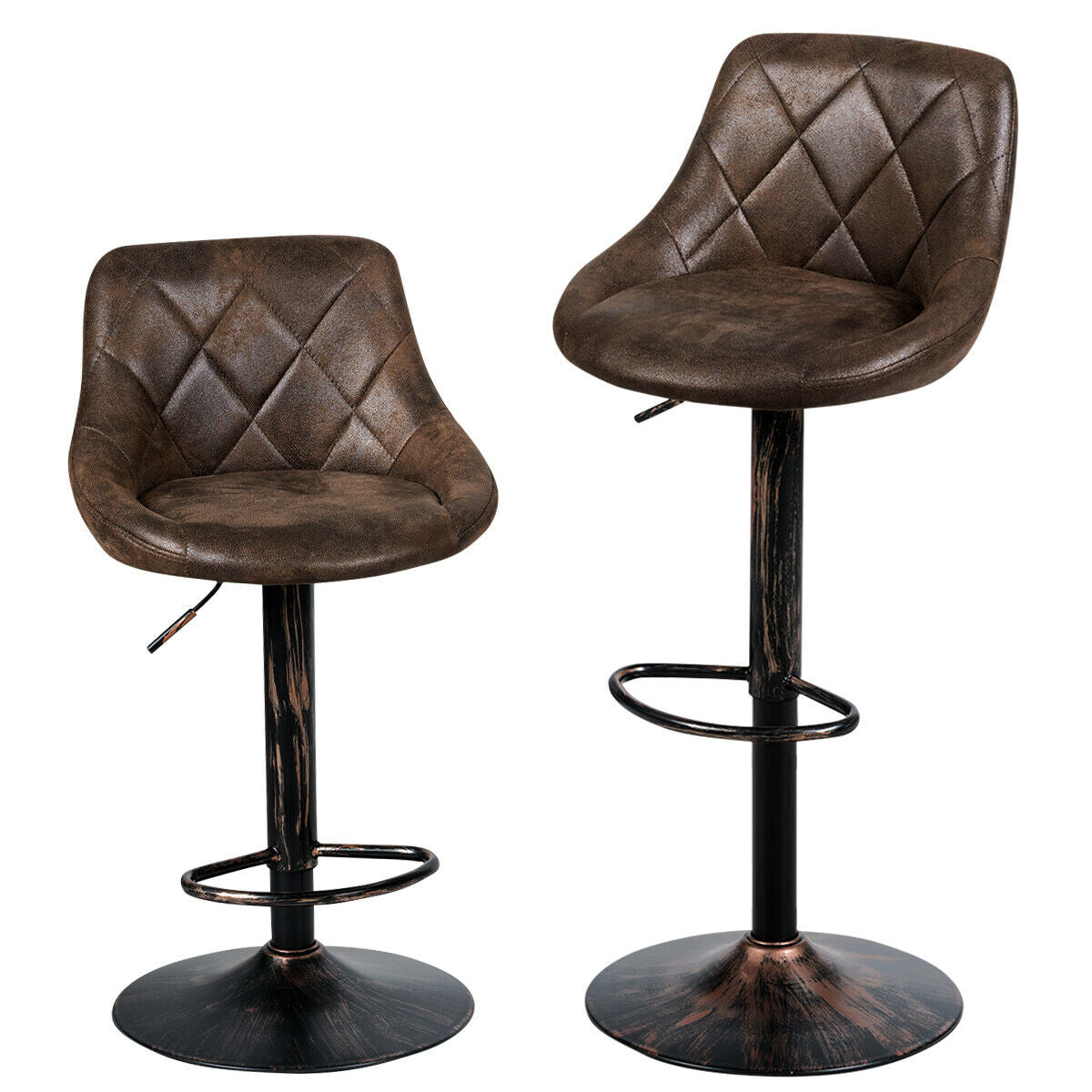 Adjustable Counter Height Swivel Bar Stools with Back Support and Footrest, Set of 2