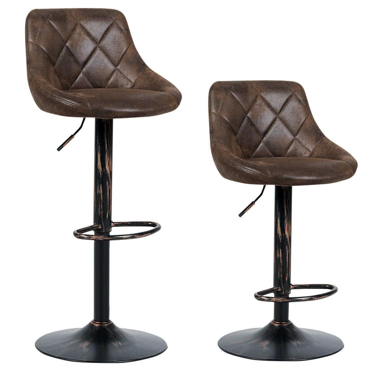 Adjustable Counter Height Swivel Bar Stools with Back Support and Footrest, Set of 2
