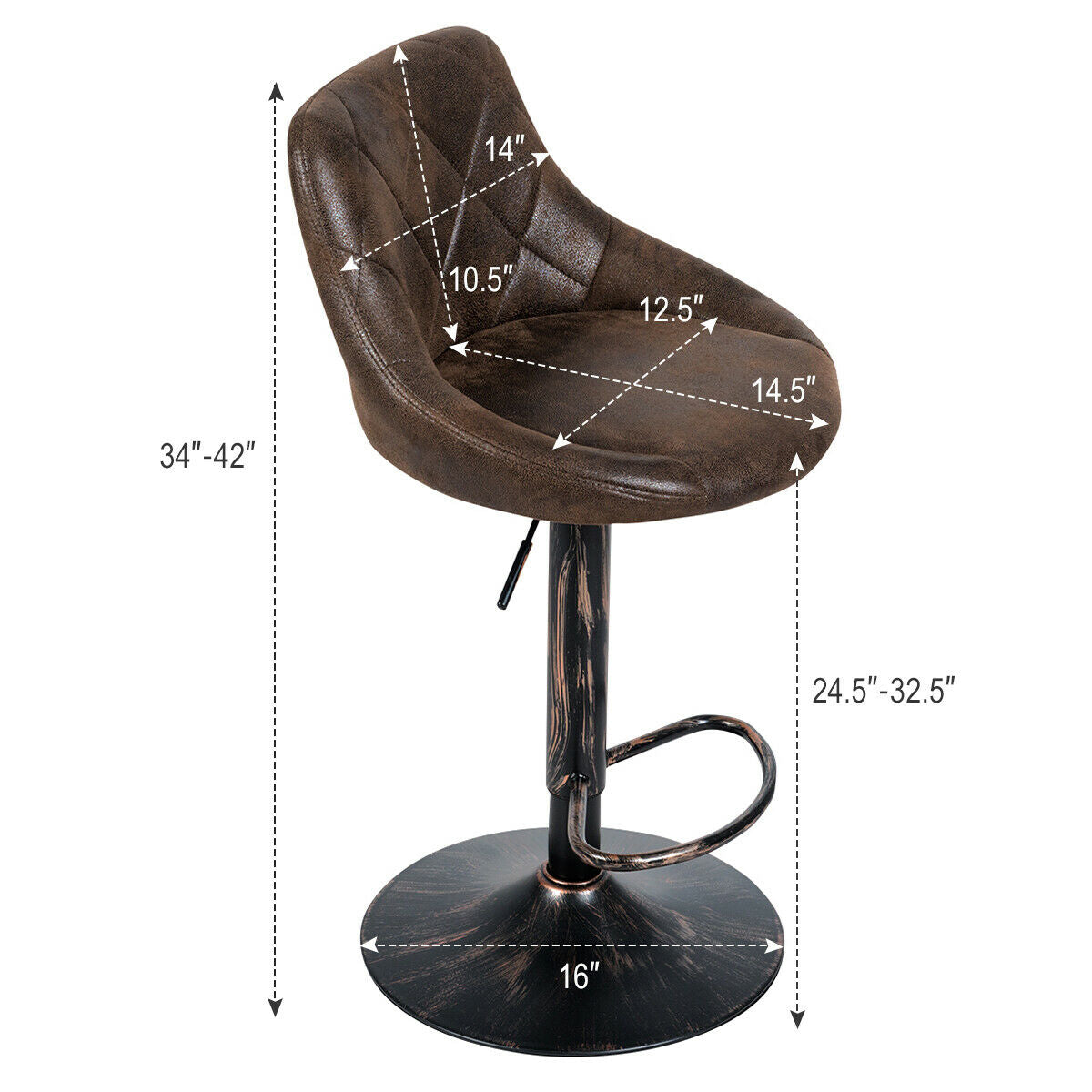 Adjustable Counter Height Swivel Bar Stools with Back Support and Footrest, Set of 2