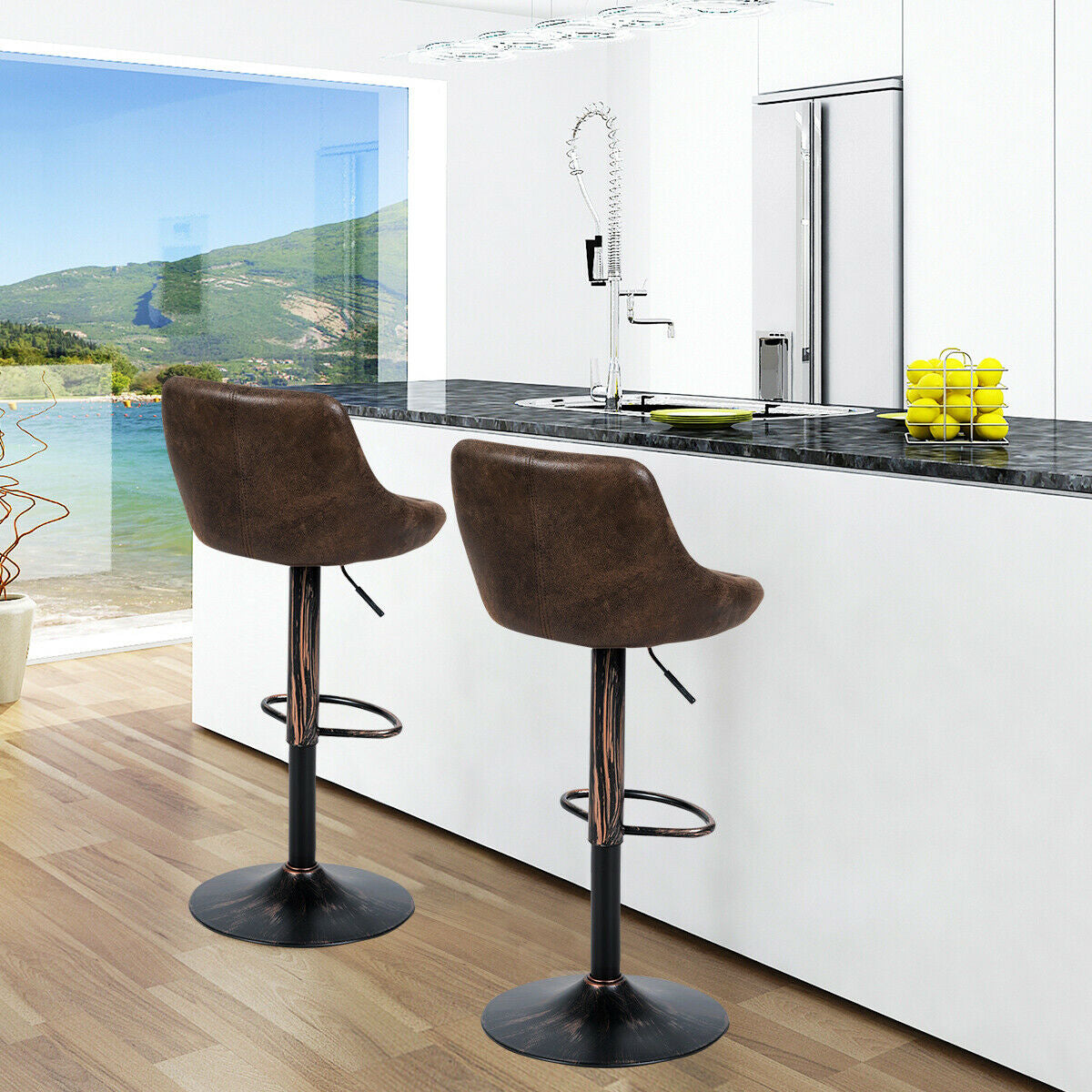 Adjustable Counter Height Swivel Bar Stools with Back Support and Footrest, Set of 2