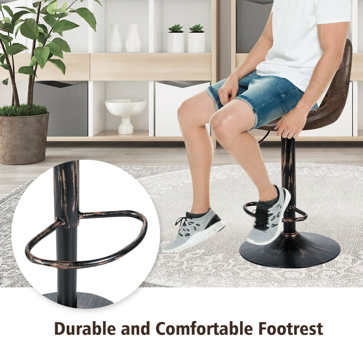 Adjustable Counter Height Swivel Bar Stools with Back Support and Footrest, Set of 2